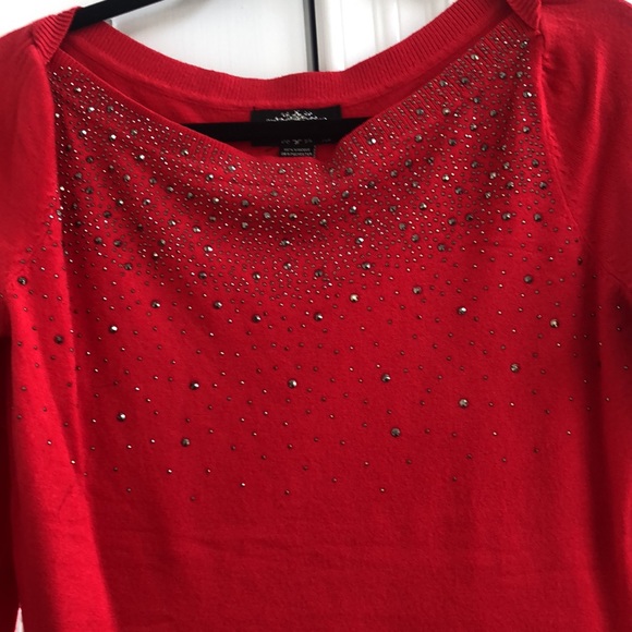 NWT beautiful red sweater with rhinestones.Lightweight sweater. - Picture 2 of 5